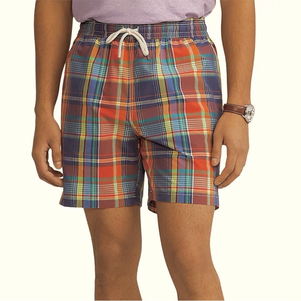 Polo by Ralph Lauren Traveler Multi Color Plaid Lined Swim Trunks - Large